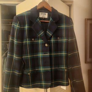 Kasper Plaid Blazer with Gold Accents